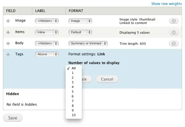 Screenshot of administration screen