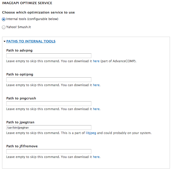Screenshot of administration screen