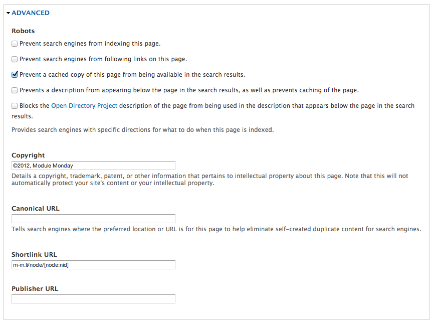 Screenshot of advanced options