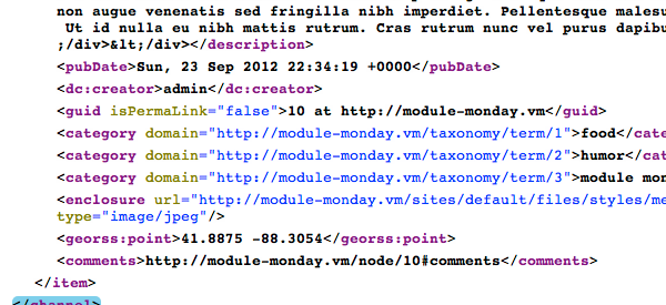 Screenshot of the RSS feed