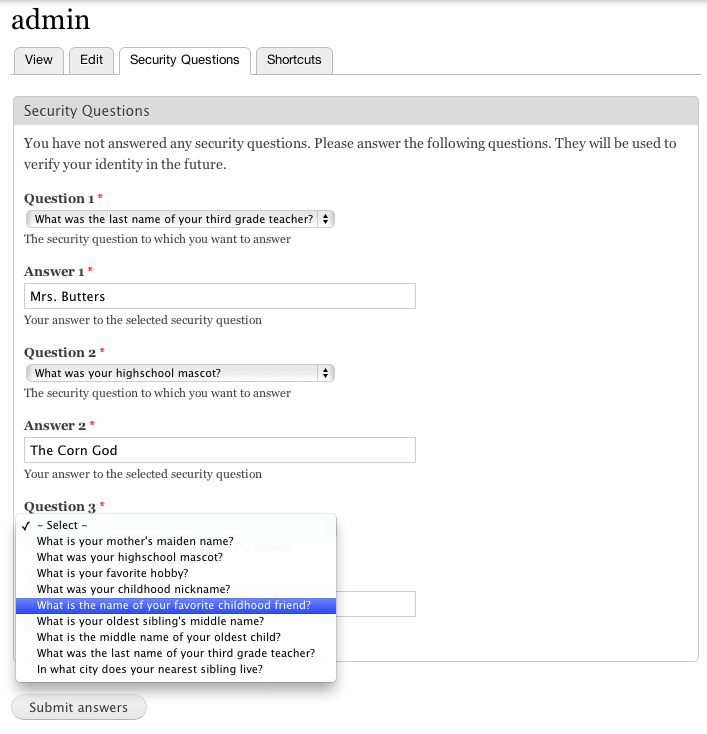 Screenshot of the user's edit form