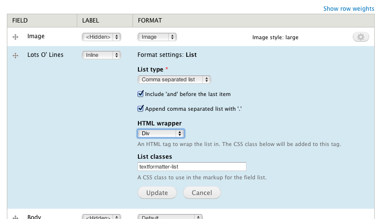 Screenshot of administration screen