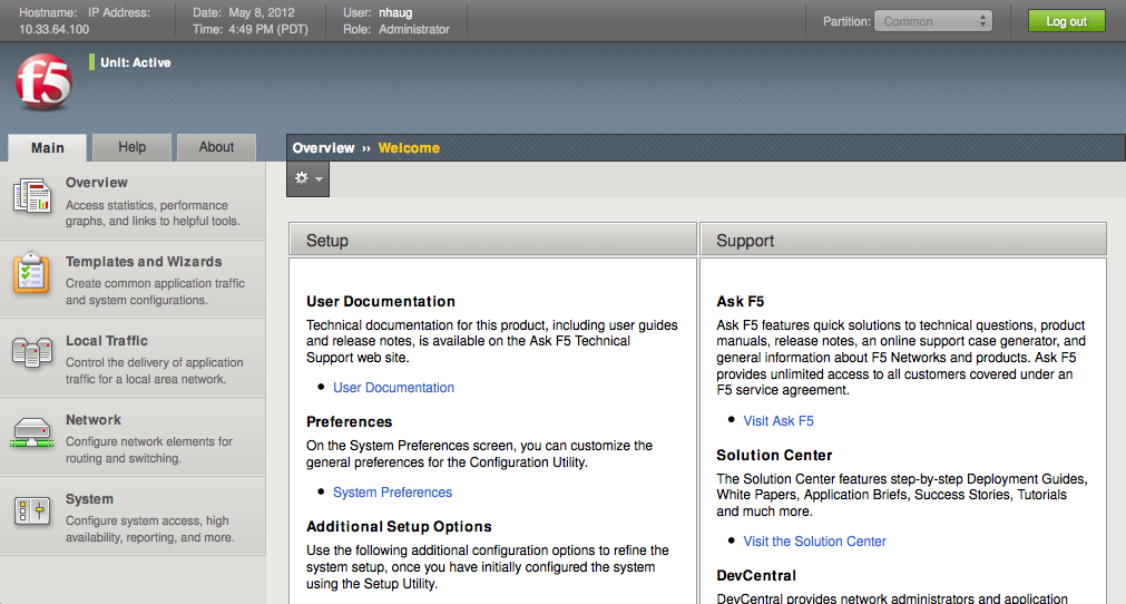 Big-IP Administration Page
