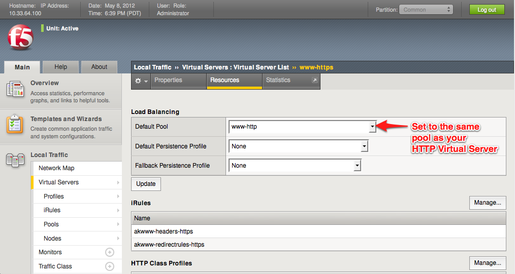 Setting the Load Balancing Pool to match the HTTP Virtual Server