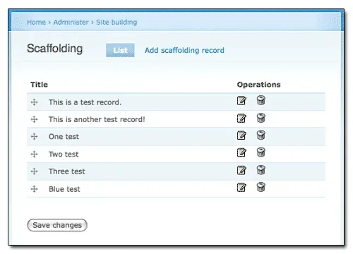 Screenshot of Scaffolding Module's administrative overview page