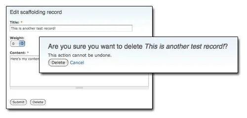 Screenshot of Scaffolding Example's edit and confirmation pages