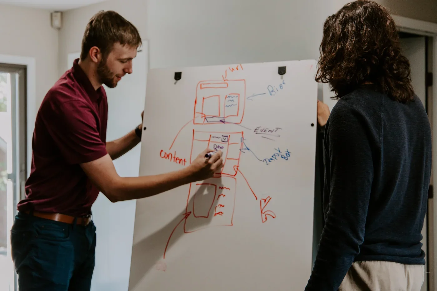 Man drawing on dry-erase board