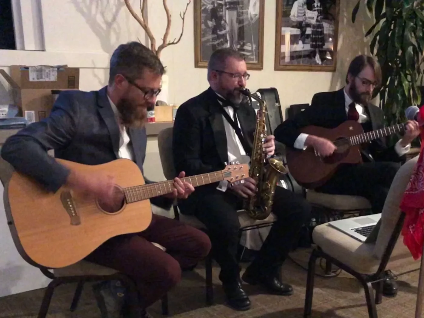 Three Lullabot team members playing jazz music.