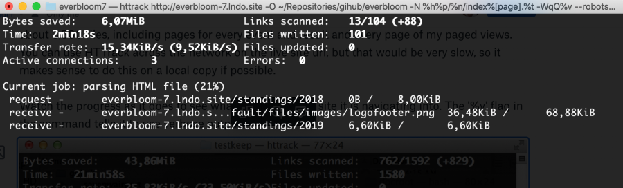 HTTrack progress screen
