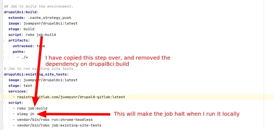 GitLab blob showing the adjusted job