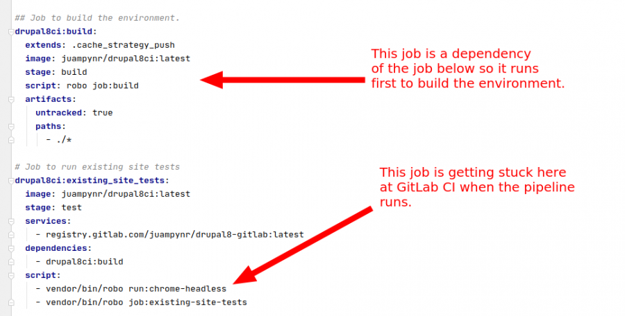 GitLab blob showing build and test jobs