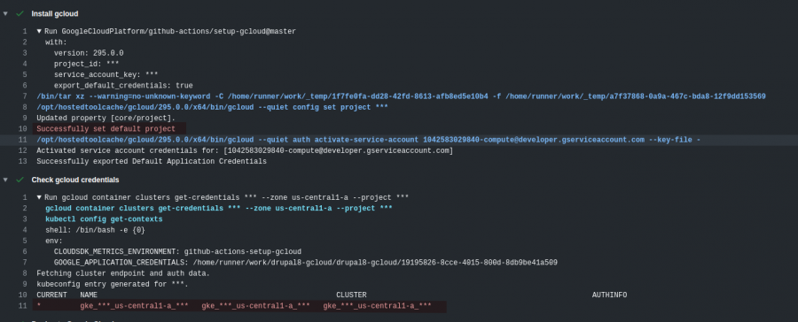 Image of output after triggering a GitHub Actions using Google Cloud and Kubernetes
