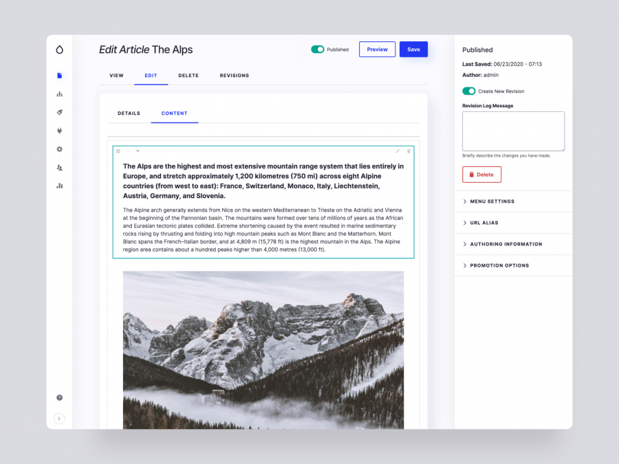 Gin admin theme showing the node edit page
