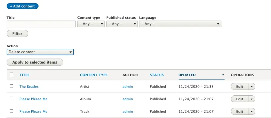 Drupal's Default Content View