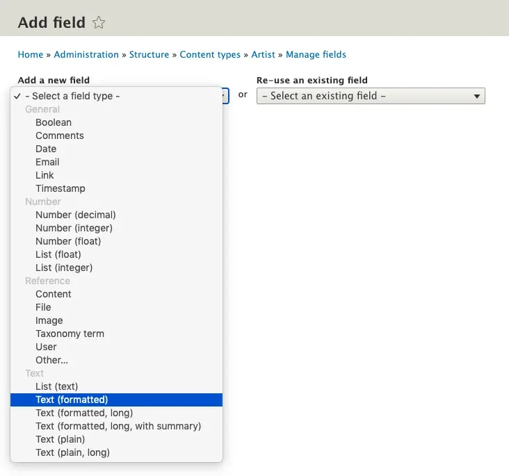 Drupal Field Types