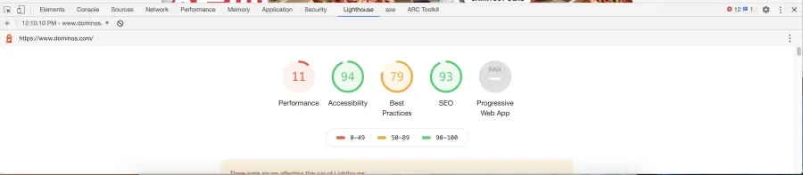 Lighthouse audit inside Chrome