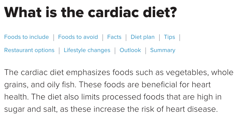 Headline of article "What is the cardiac diet?"