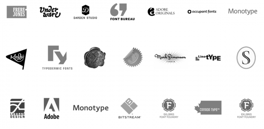 Logos of many different font sources and providers