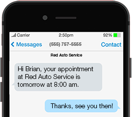 A cellphone with a confirmation text notification from ACME Delivery service.