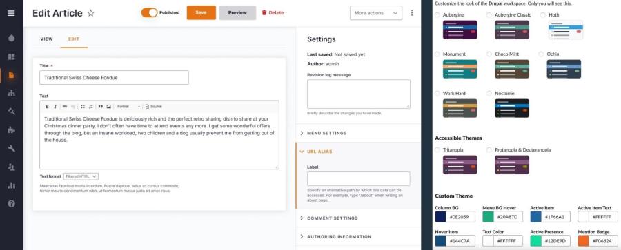 Drupal node form with color palette changes and examples