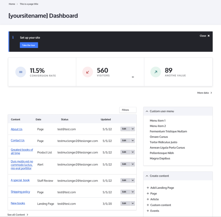 Dashboard mockup for Claro