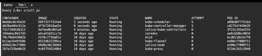 Output of watch crictl ps after kube-apiserver stops working