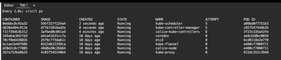 Output of watch crictl ps after kube-apiserver stops working
