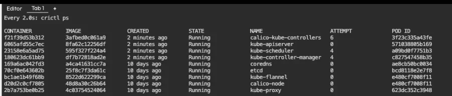 watch crictl ps output before typo trigger failure