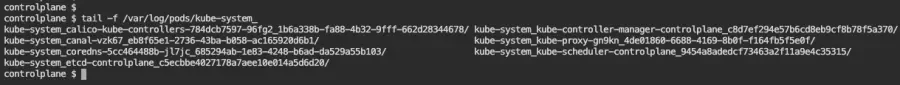 Output of tail -f /var/log/pods/kube-system_