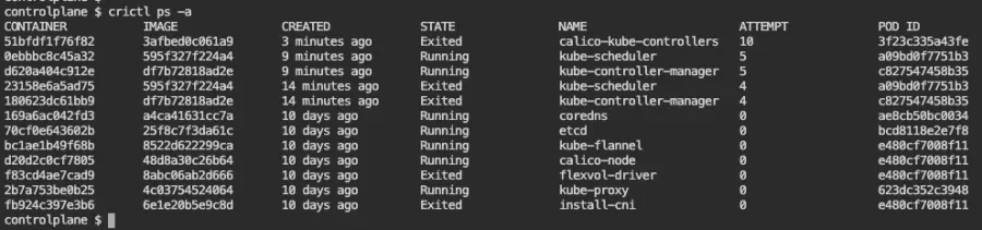 Output of crictl ps -a