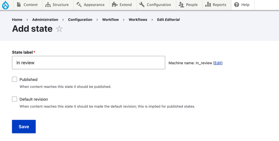 Adding a new state called "in review"