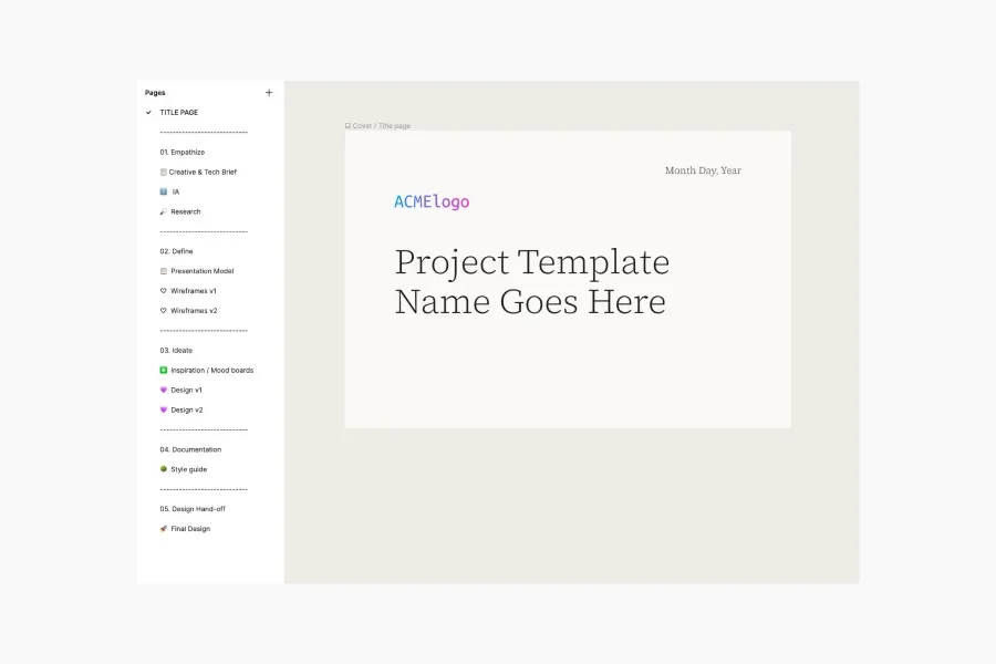 Example project cover page for a template