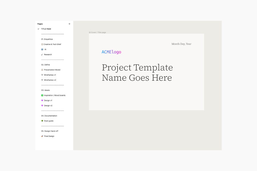 Example project cover page for a template