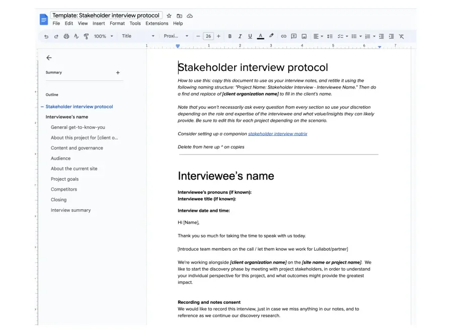 A template for stakeholder interviews
