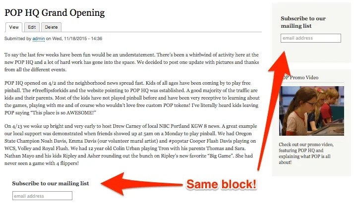 Drupal blocks being displayed in multiple places on a single page.