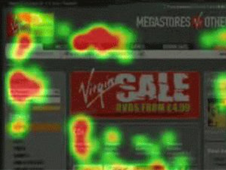 This heatmap shows acitvity around the navigation, sidebar, and lower content of the page, with no activity on the carousel banner.