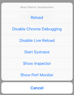 iOS React Native debugger menu