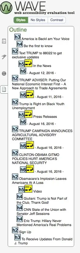 Trump's website document outline