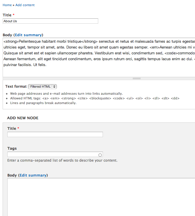 Screenshot of resulting change to site