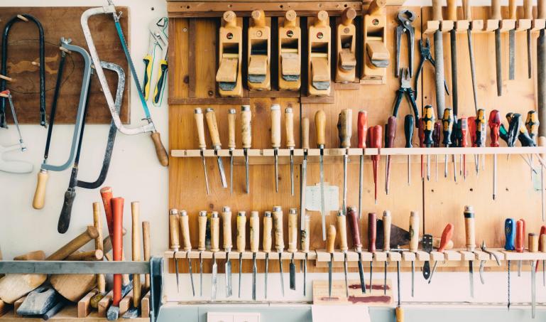 Wall of carpenter tools