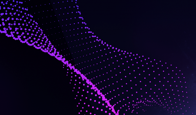 abstract image with a dark blue background and pink and purple dots.