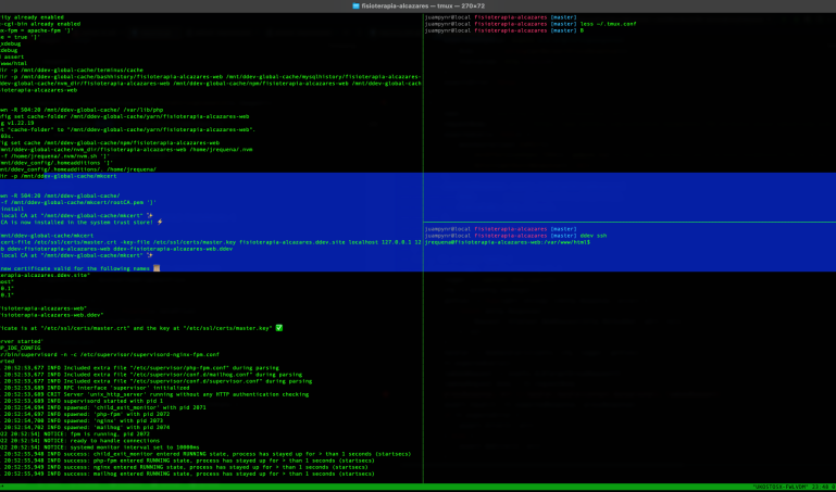 Blue selection box crossing different panes in tmux