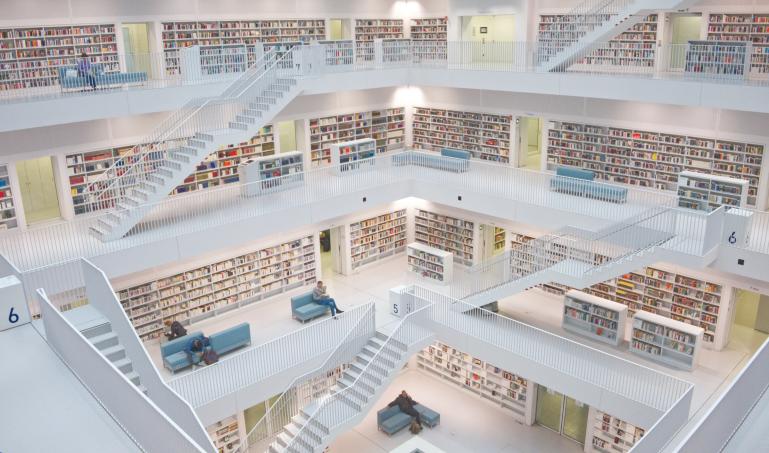 A library with stairs