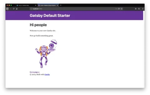 Gatsby landing page after creating new project