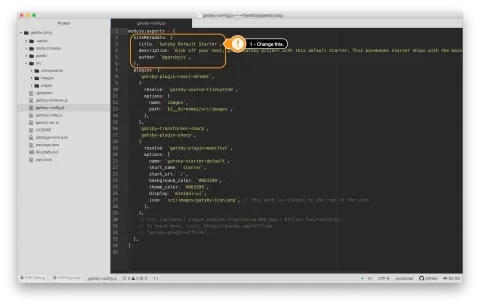 Gatsby config file showing in code editor