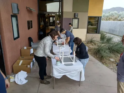 Building cat beds at the Palm Springs Animal Shelter