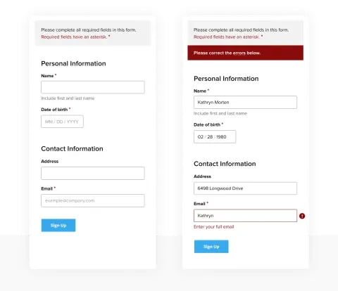 Default form vs error messaging