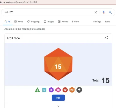 Google dice roll