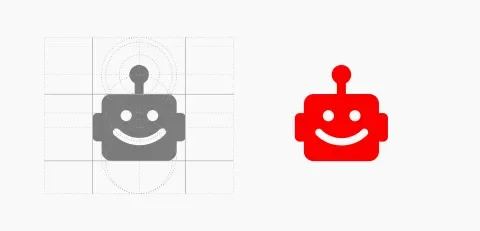 Lullabot's new logo design showing the robot head in gray and red. The gray version has dotted lines showing relationships with other elements