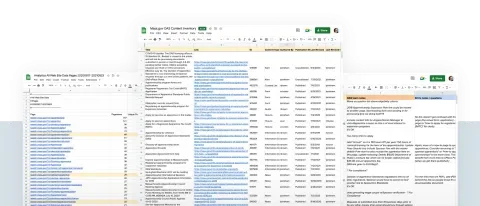 Spreasheets showing content inventory